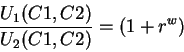 \begin{displaymath}\frac{U_1(C1,C2) }{U_2(C1,C2)}=(1+r^w) \end{displaymath}