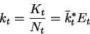 \begin{displaymath}k_t=\frac{K_t}{N_t}=\bar{k}^*_tE_t\end{displaymath}