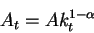 \begin{displaymath}A_t=A k_t^{1-\alpha}\end{displaymath}