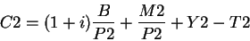 \begin{displaymath}C2=(1+i)\frac{B}{P2}+\frac{M2}{P2}+Y2-T2\end{displaymath}