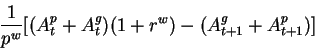 \begin{displaymath}\frac1{p^w}[(A^p_t+A^g_t) (1+r^w)-(A^g_{t+1}+A^p_{t+1})]\end{displaymath}