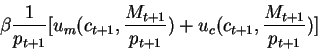 \begin{displaymath}\beta \frac{1}{p_{t+1}}[u_m(c_{t+1},\frac{M_{t+1}}{p_{t+1}})+
u_c(c_{t+1},\frac{M_{t+1}}{p_{t+1}})]\end{displaymath}