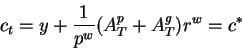 \begin{displaymath}c_t=y+\frac1{p^w} (A^p_T+A^g_T) r^w=c^*\end{displaymath}