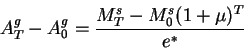 \begin{displaymath}A^g_T-A^g_0=\frac{M^s_T-M^s_0 (1+\mu)^T}{e^*}\end{displaymath}