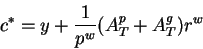 \begin{displaymath}c^*=y+\frac1{p^w} (A^p_T+A^g_T) r^w\end{displaymath}