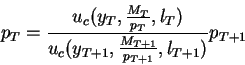 \begin{displaymath}p_T=\frac{u_c(y_T,\frac{M_T}{p_T},l_T)}{u_c(y_{T+1},\frac{M_{T+1}}{p_{T+1}},l_{T+1})}
p_{T+1}\end{displaymath}