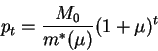 \begin{displaymath}p_t=\frac{M_0}{m^*(\mu)}(1+\mu)^t\end{displaymath}